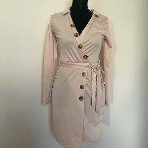 Petite Button Front Belted Shirt Dress